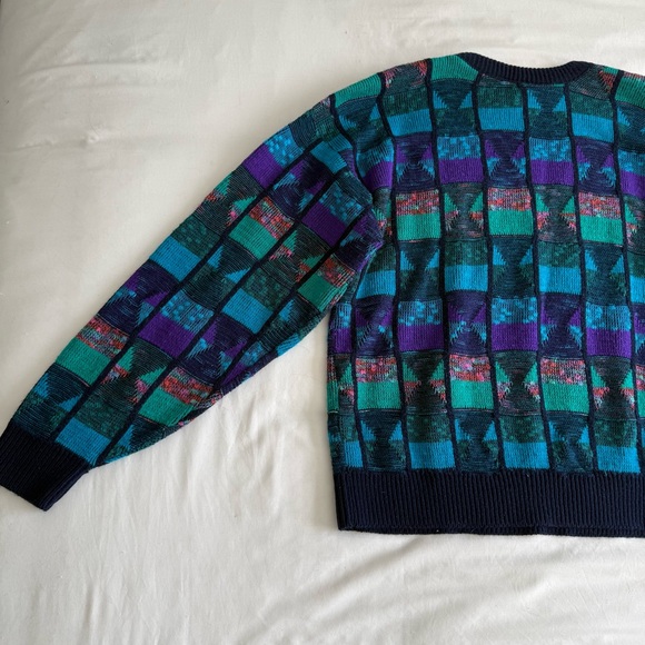 Vintage 80s Men’s Multicolored Patchwork Sweater - Picture 7 of 8